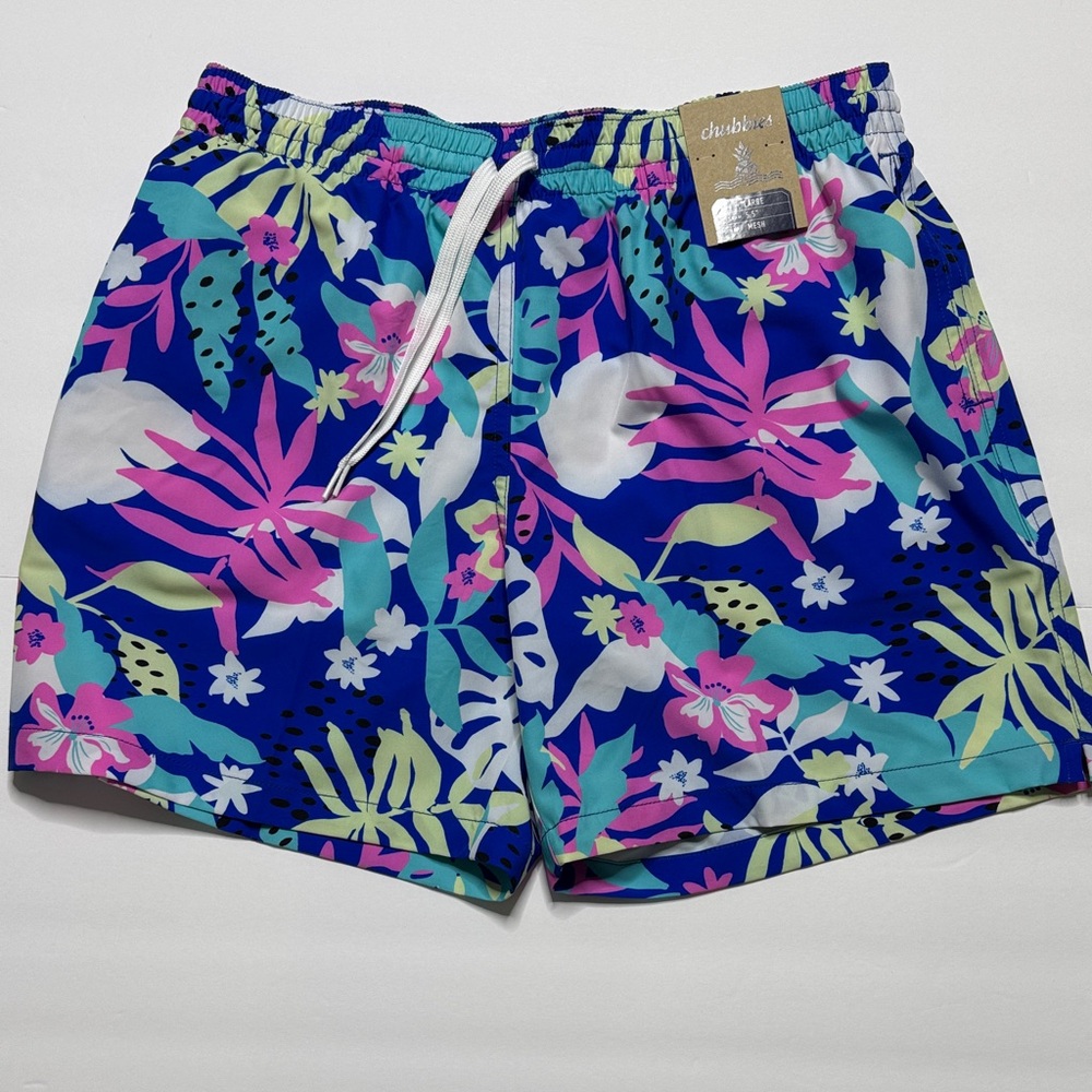 Chubbies Men's Floral Swim Trunks - Blue, Pink, and Green NWT. Size Large